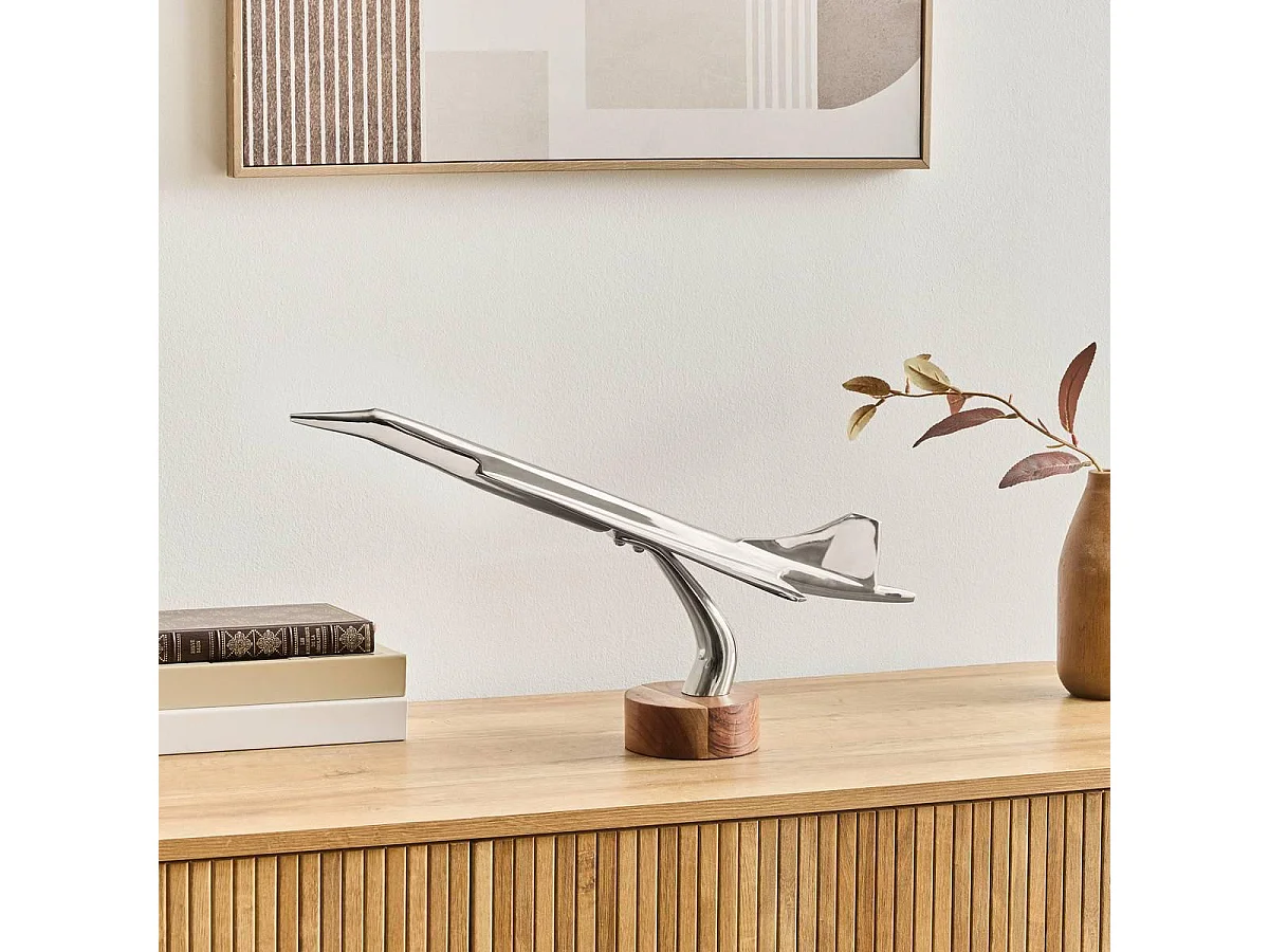 Avion Déco Rétro "Johan" 49cm Argent