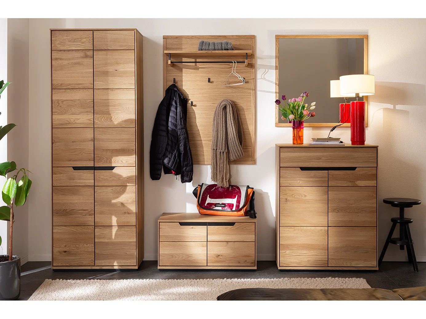 Banc à chaussures 2 portes coloris chêne sauvage massif - Longueur 79 × Profondeur 41 × Hauteur 41 cm