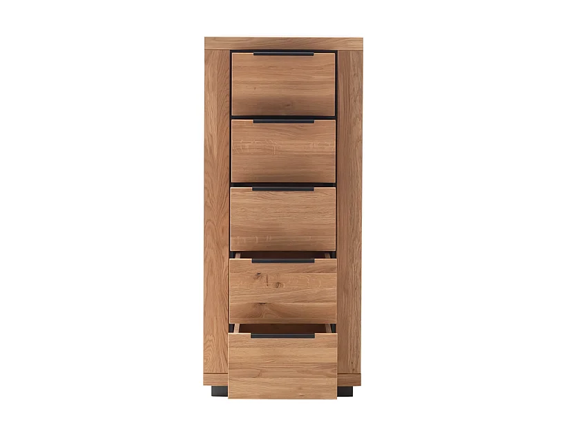 Chiffonnier 5 tiroirs coloris chêne massif huilé - Longueur 62 × Hauteur 142 × Profondeur 40 cm