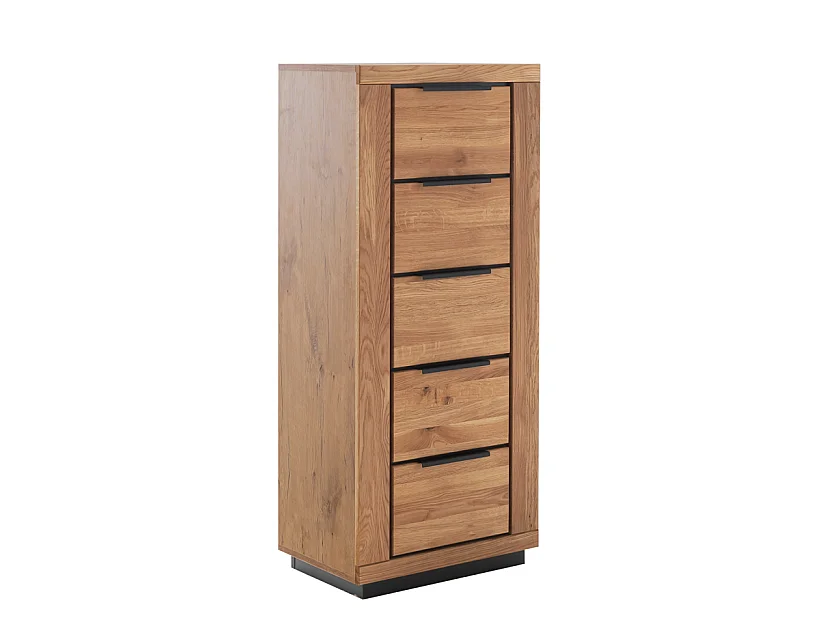 Chiffonnier 5 tiroirs coloris chêne massif huilé - Longueur 62 × Hauteur 142 × Profondeur 40 cm