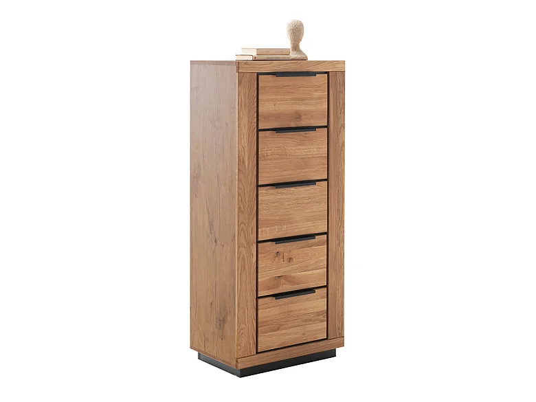 Chiffonnier 5 tiroirs coloris chêne massif huilé - Longueur 62 × Hauteur 142 × Profondeur 40 cm