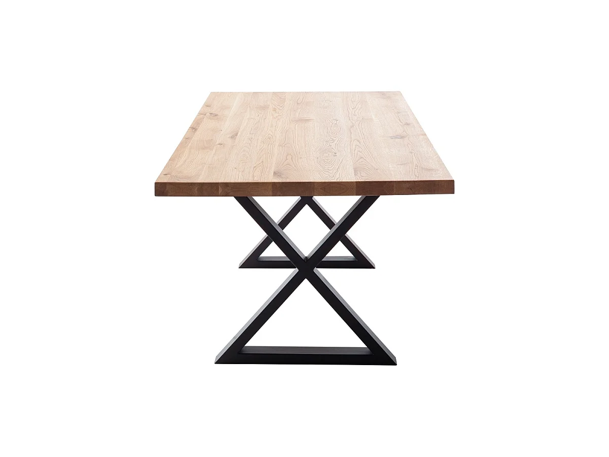 Table à manger avec bord droit coloris Chêne massif et pieds en métal noir - Longueur 220 x Profondeur 100 x Hauteur 76 cm