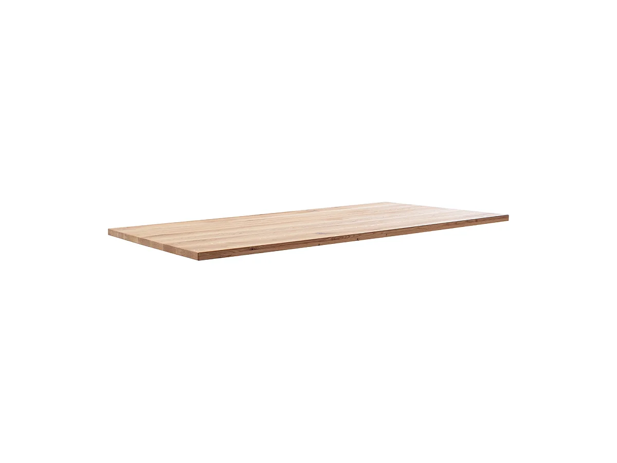 Table à manger avec bord droit coloris Chêne massif naturel et pieds en métal forme croisée - Longueur 220 x Profondeur 100 x Hauteur 76 cm