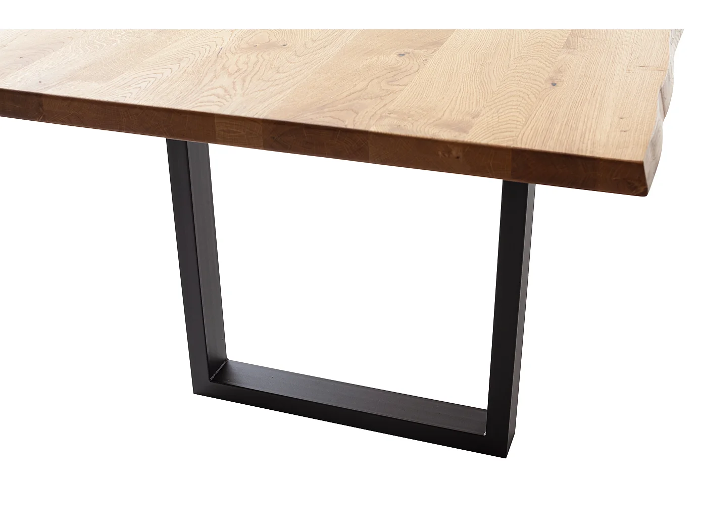 Table à manger avec bord irrégulier coloris Chêne massif naturel et pieds en métal noir  - Longueur 180 x Profondeur 100 x Hauteur 76 cm