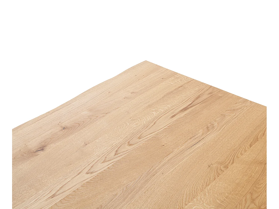 Table à manger avec bord irrégulier coloris Chêne massif naturel et pieds en métal forme croisée - Longueur 220 x Profondeur 100 x Hauteur 76 cm