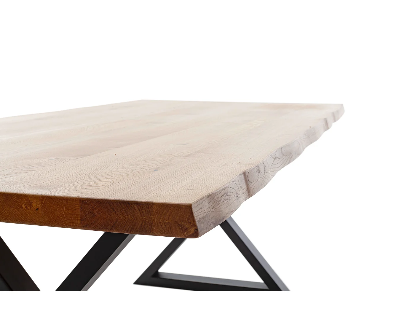 Table à manger avec bord irrégulier coloris Chêne massif et pieds en métal noir  - Longueur 180 x Profondeur 100 x Hauteur 76 cm