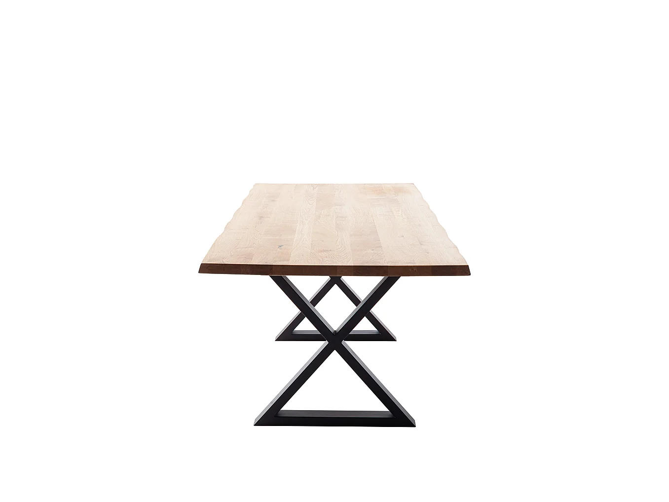 Table à manger avec bord irrégulier coloris Chêne massif et pieds en métal noir  - Longueur 180 x Profondeur 100 x Hauteur 76 cm