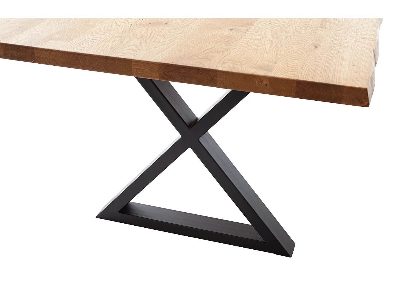 Table à manger avec bord irrégulier coloris Chêne massif et pieds en métal noir  - Longueur 200 x Profondeur 100 x Hauteur 76 cm