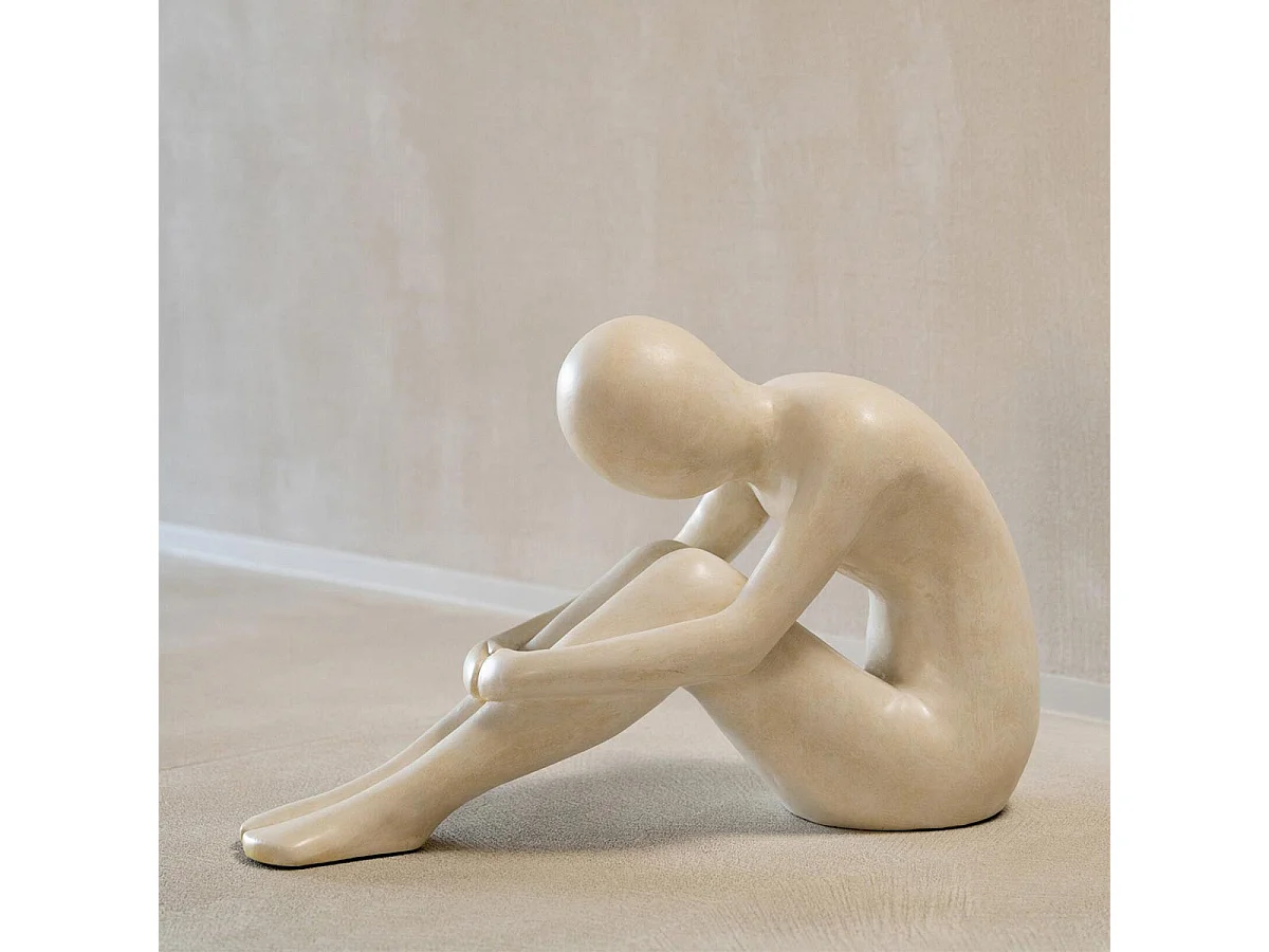 Statuette Homme Assis "Emile" 60cm Blanc Cassé
