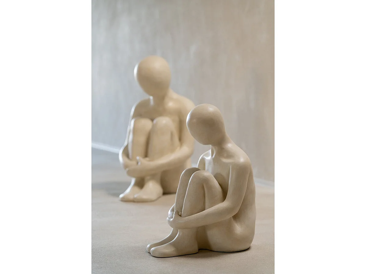 Statuette Homme Assis "Emile" 56cm Blanc Cassé