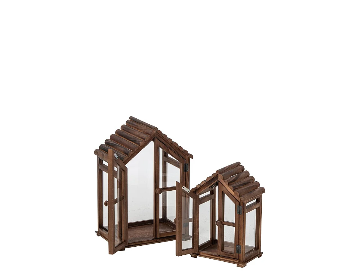 Lot de 2 Lanternes Maison en Bois "Kaspar" 49cm Marron
