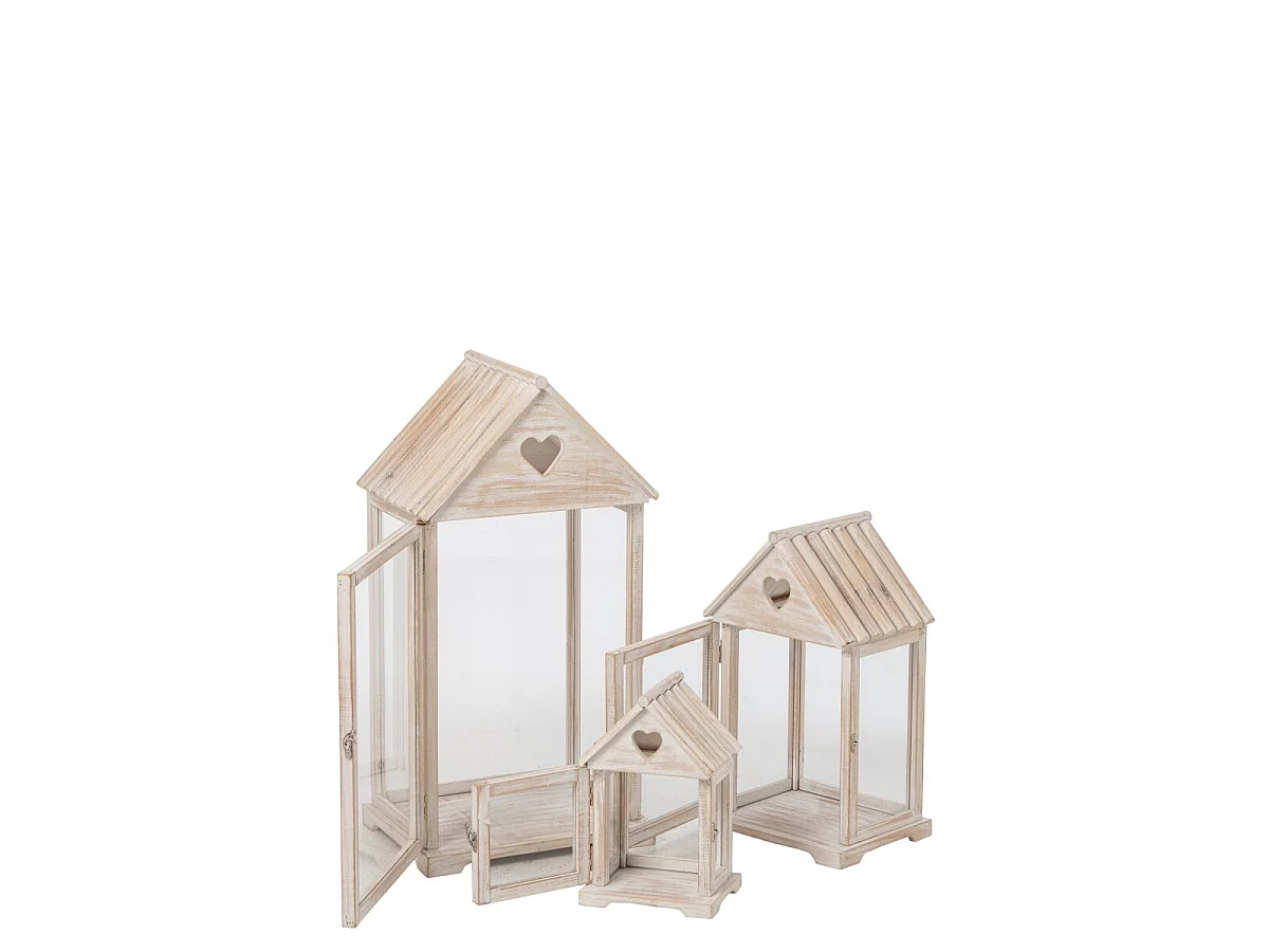 Lot de 3 Lanternes Maison en Bois "Karal" 68cm Beige