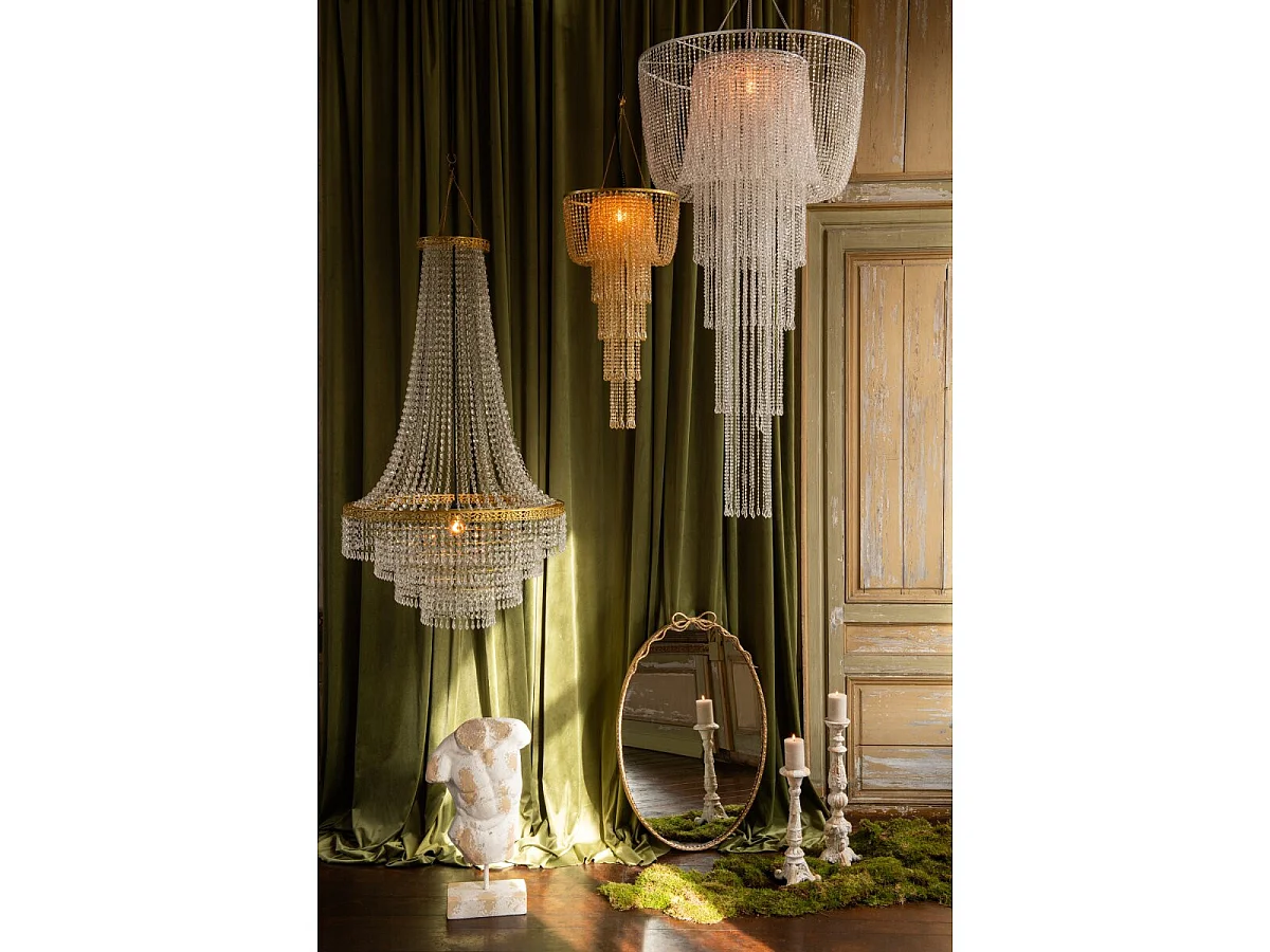 Abat-Jour Suspension Perles "Sigrid" 80cm Doré