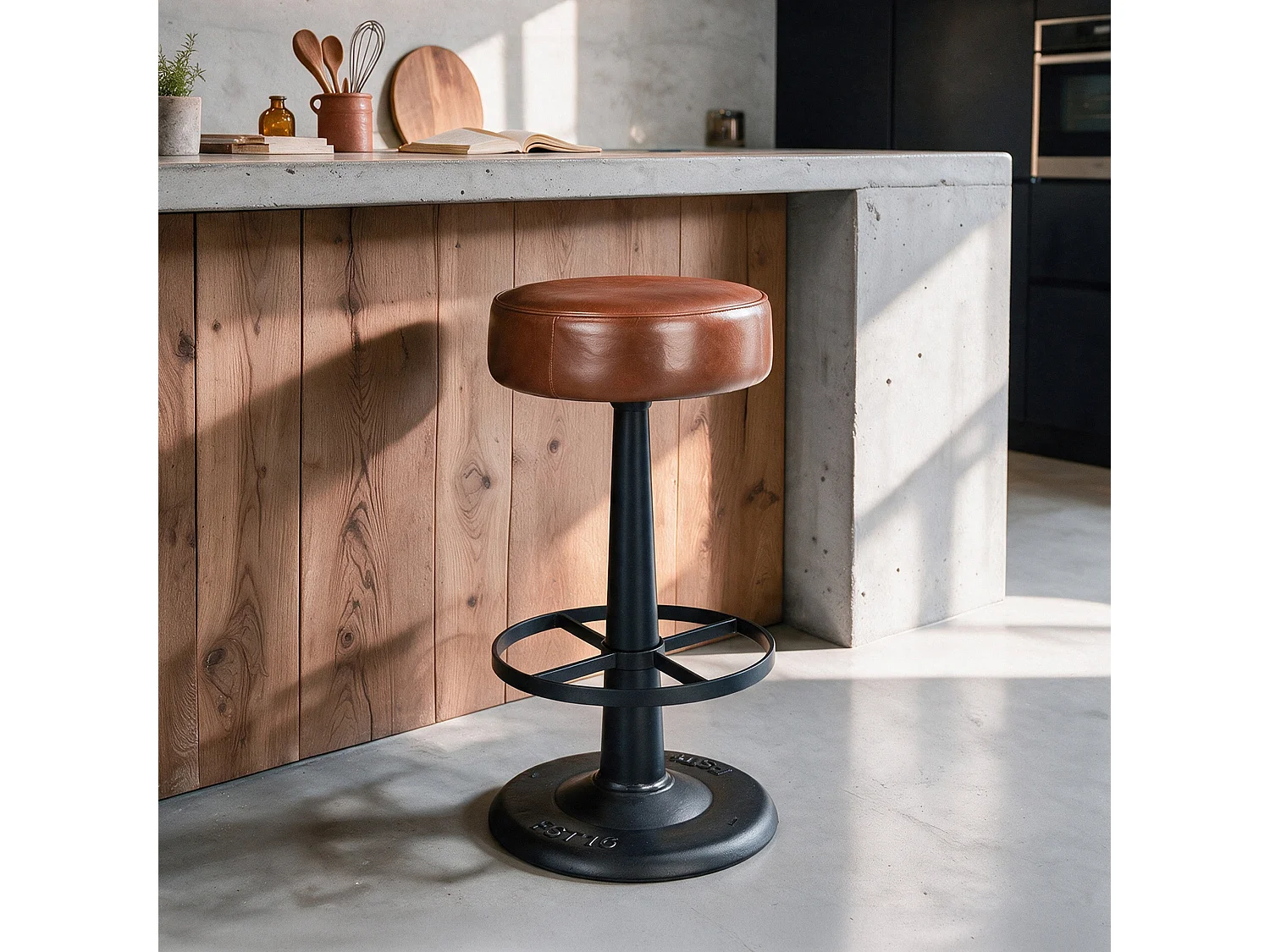 Sgabello per isola centrale 65 cm in pelle di bufalo marrone - Lucien