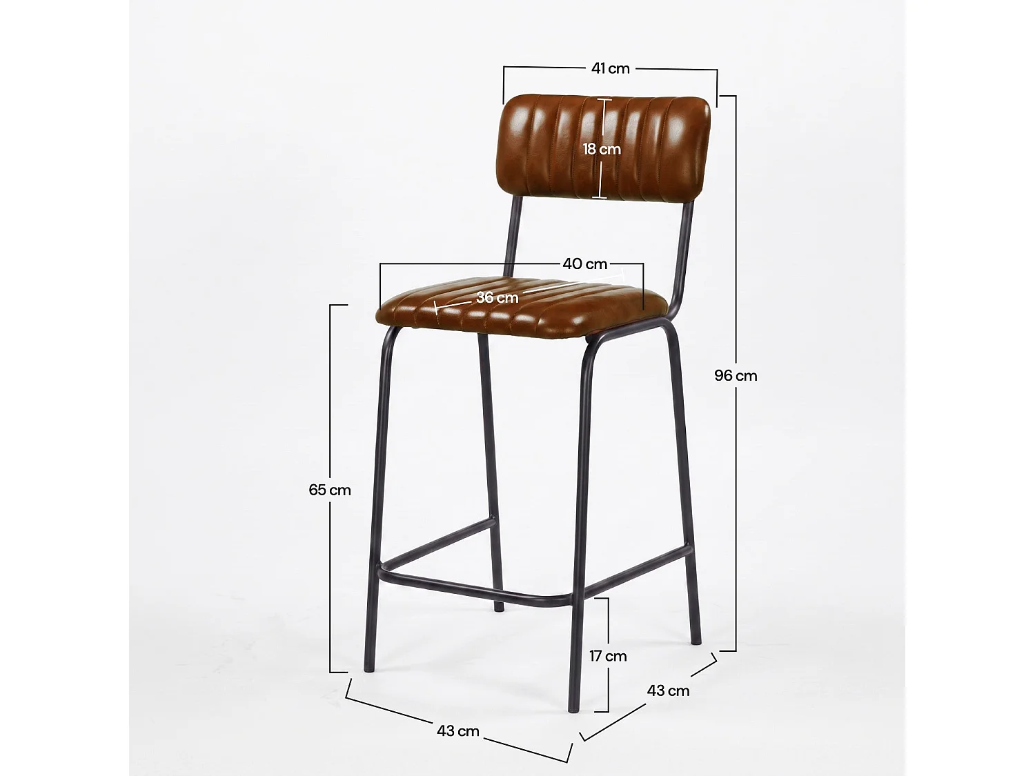 Set di 2 sedie da bar, isola 65 cm, pelle bufalo marrone - Arsène