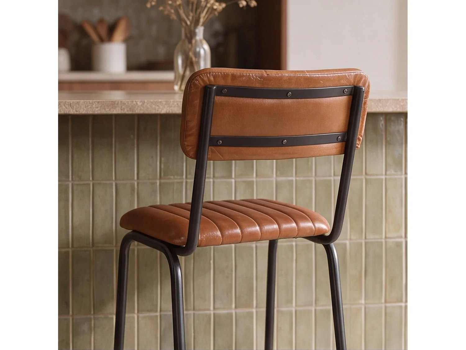 Set di 2 sedie da bar, isola 65 cm, pelle bufalo marrone - Arsène