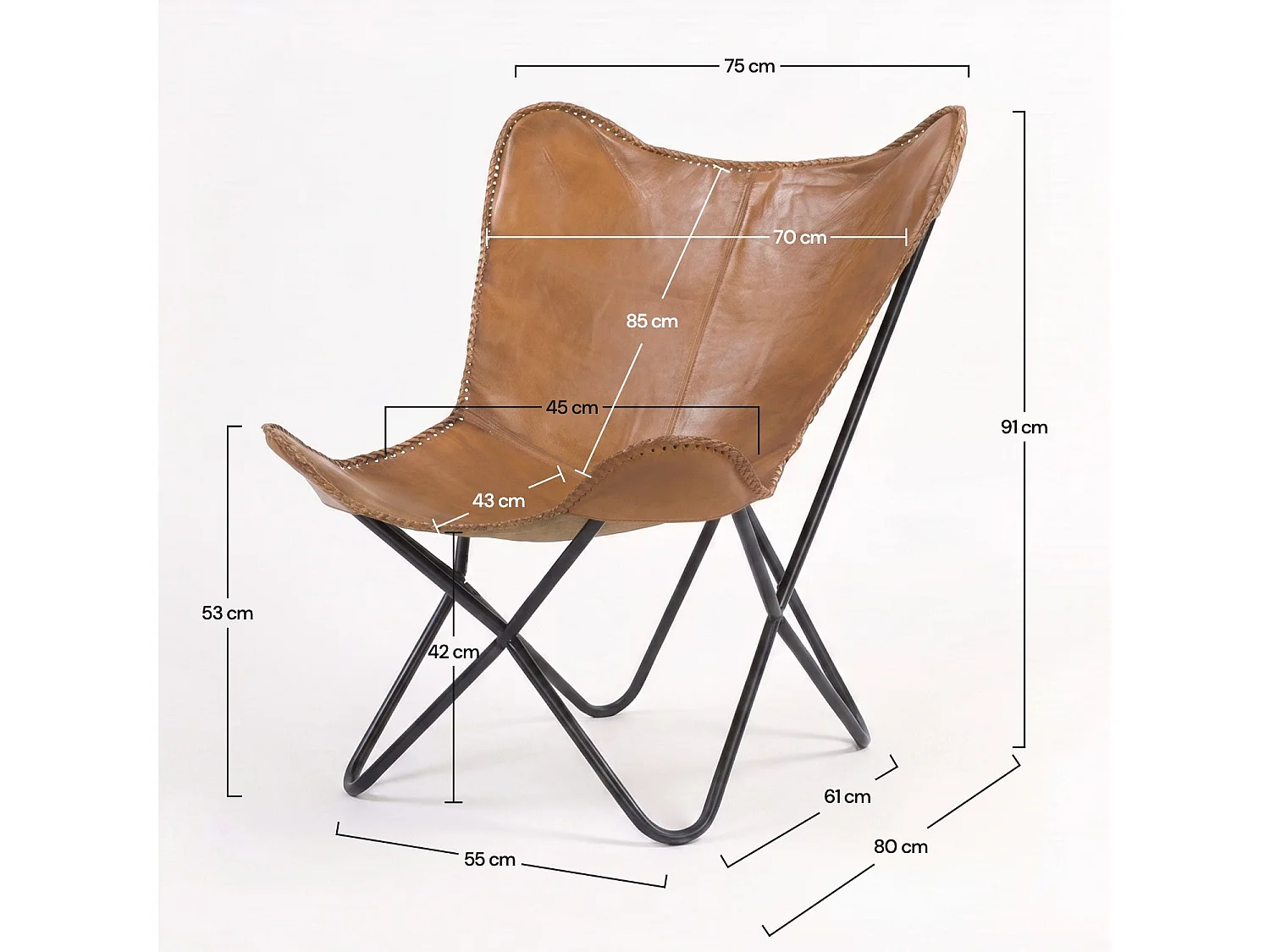Sillón mariposa de cuero de búfalo marrón - Octave