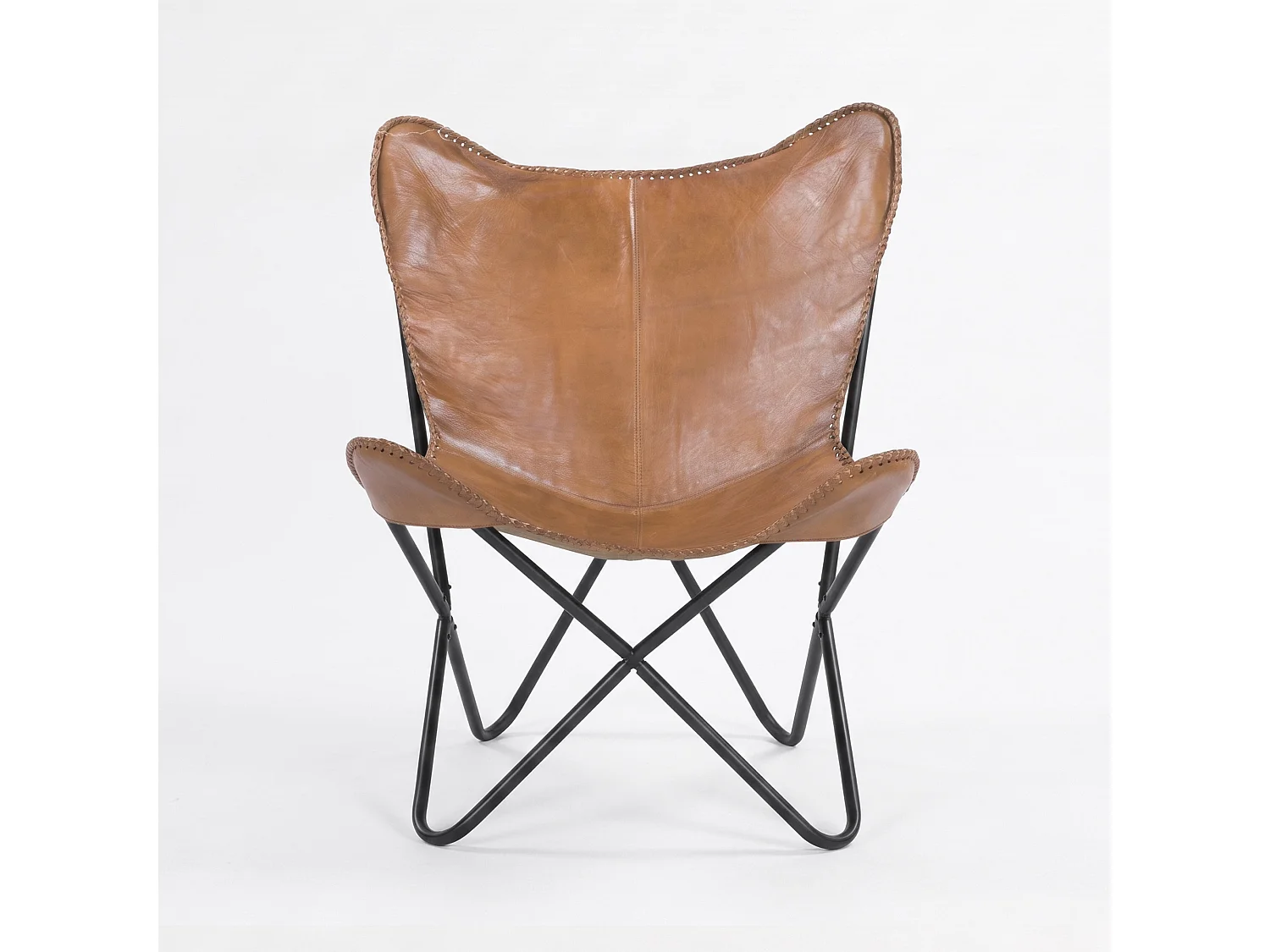 Sillón mariposa de cuero de búfalo marrón - Octave