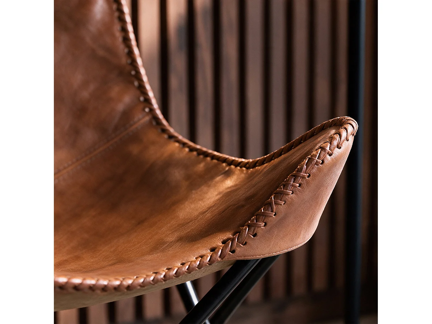 Sillón mariposa de cuero de búfalo marrón - Octave
