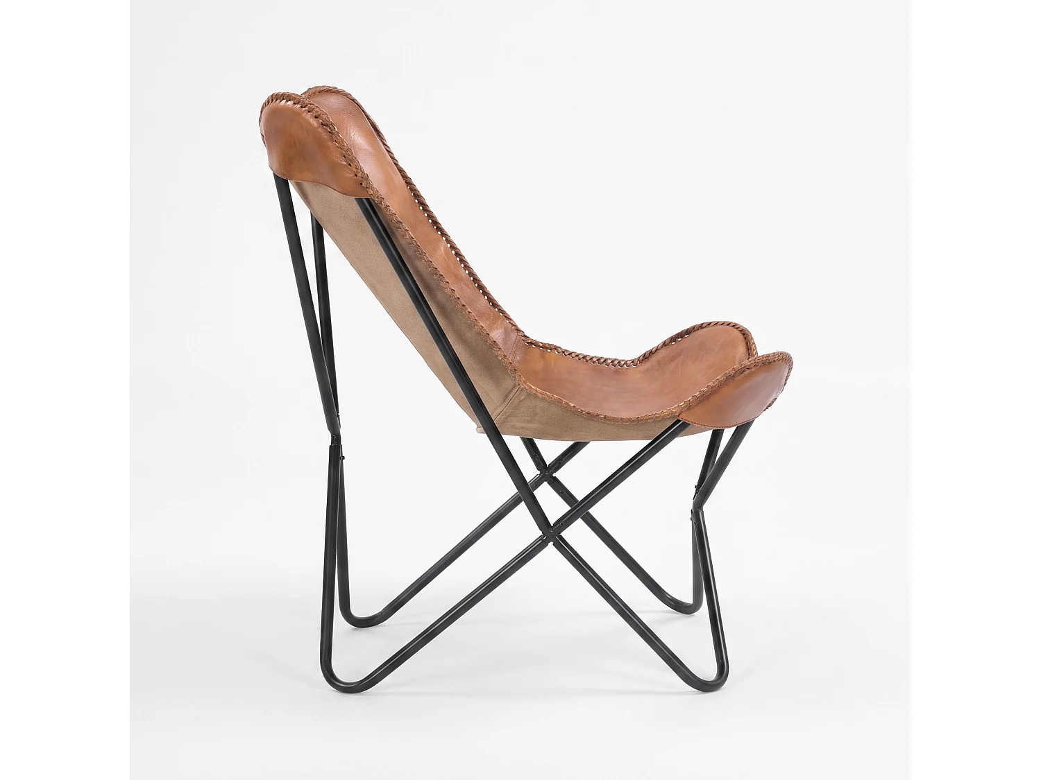Sillón mariposa de cuero de búfalo marrón - Octave