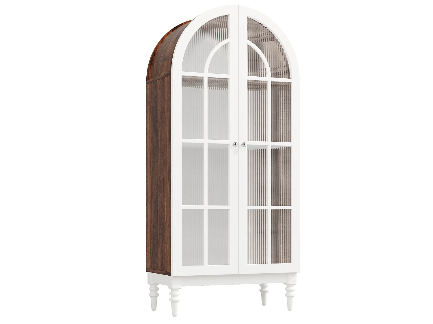 Vitrine cintrée de 165 cm avec 2 porte en verre - Blanc et naturel foncé