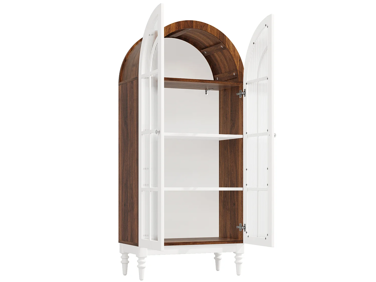 Vitrine cintrée de 165 cm avec 2 porte en verre - Blanc et naturel foncé