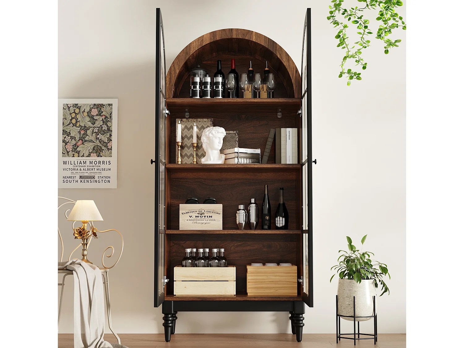 Vitrina curva de 165 cm con 2 puertas de cristal - Marrón y negro
