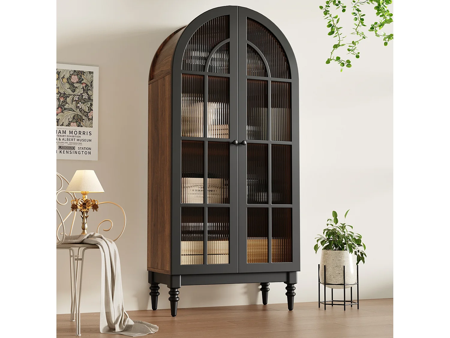Vitrina curva de 165 cm con 2 puertas de cristal - Marrón y negro