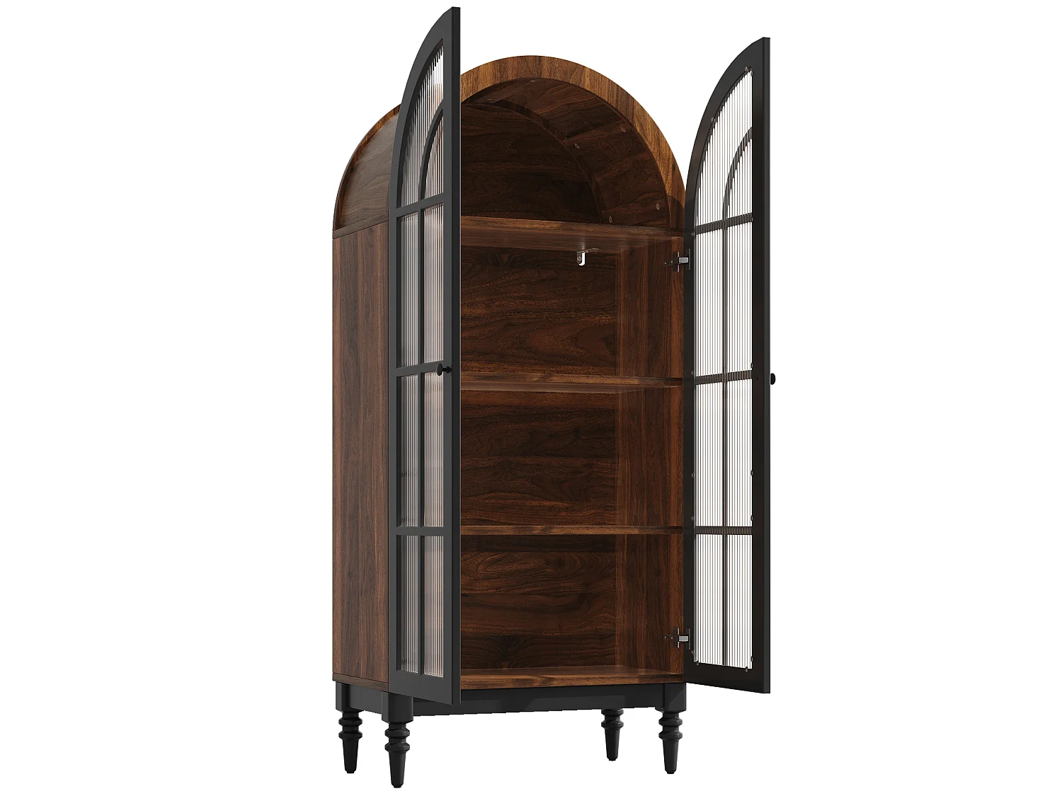 Vitrina curva de 165 cm con 2 puertas de cristal - Marrón y negro