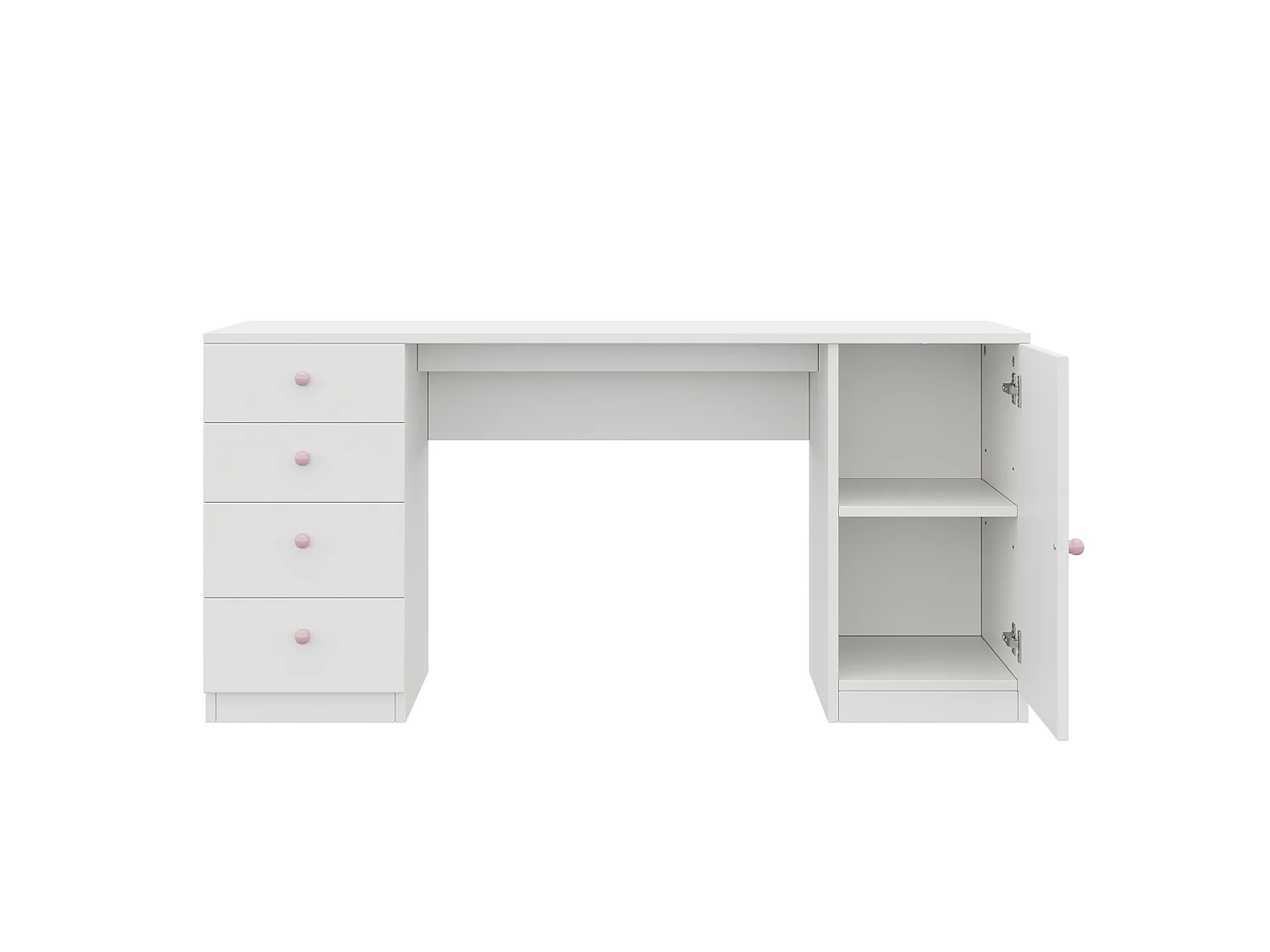 Bureau avec 4 tiroirs et poignées en céramique rose - Blanc 155 x 45 x 75 cm