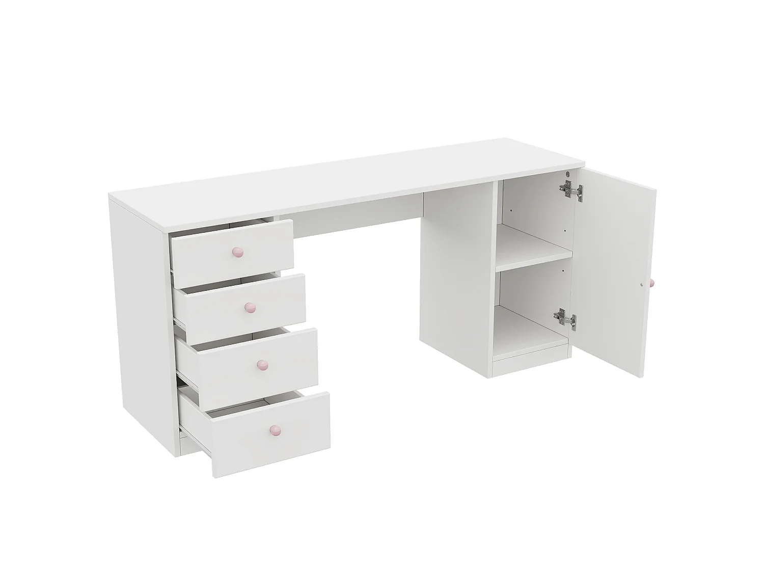 Bureau avec 4 tiroirs et poignées en céramique rose - Blanc 155 x 45 x 75 cm