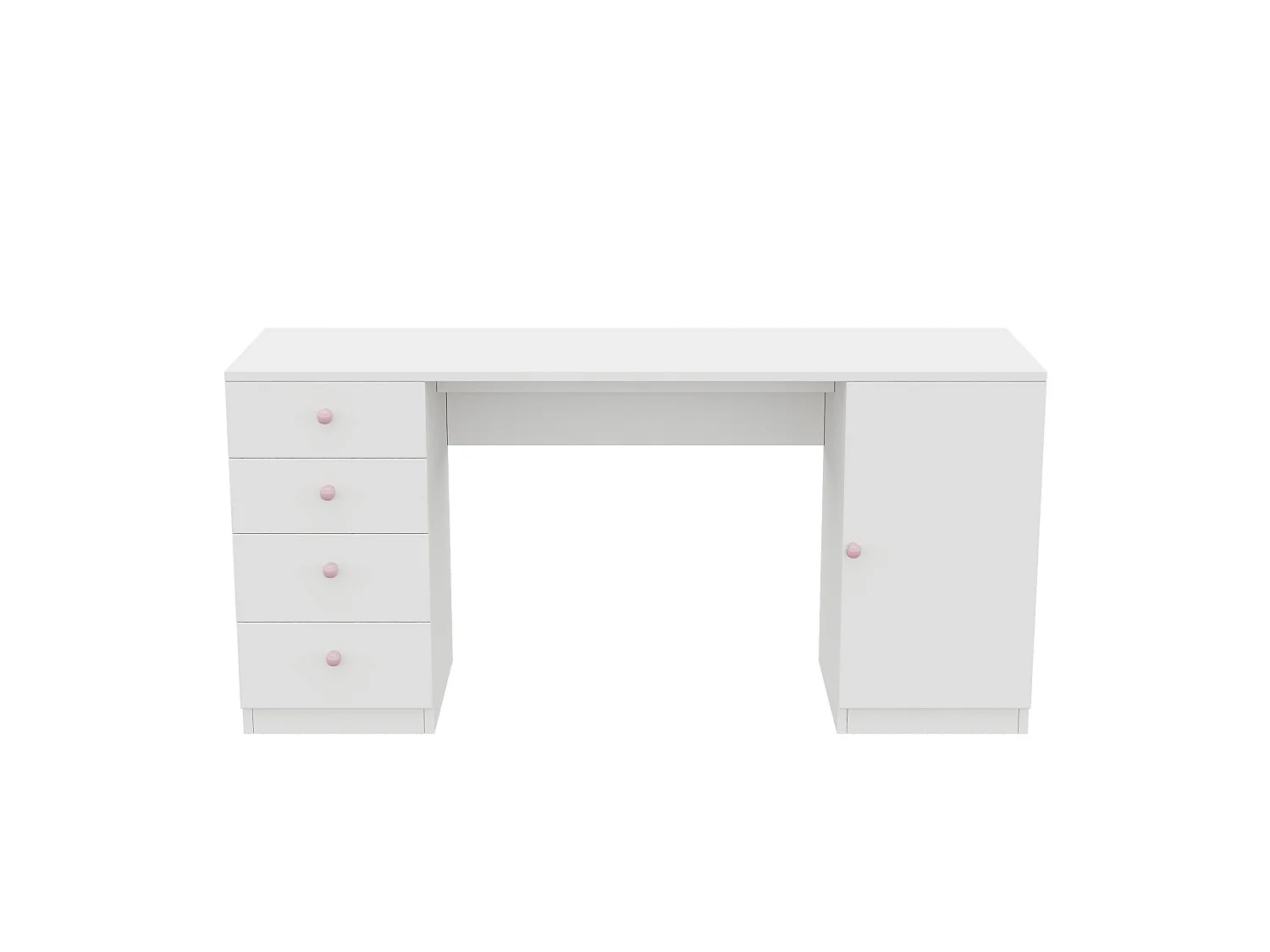 Bureau avec 4 tiroirs et poignées en céramique rose - Blanc 155 x 45 x 75 cm