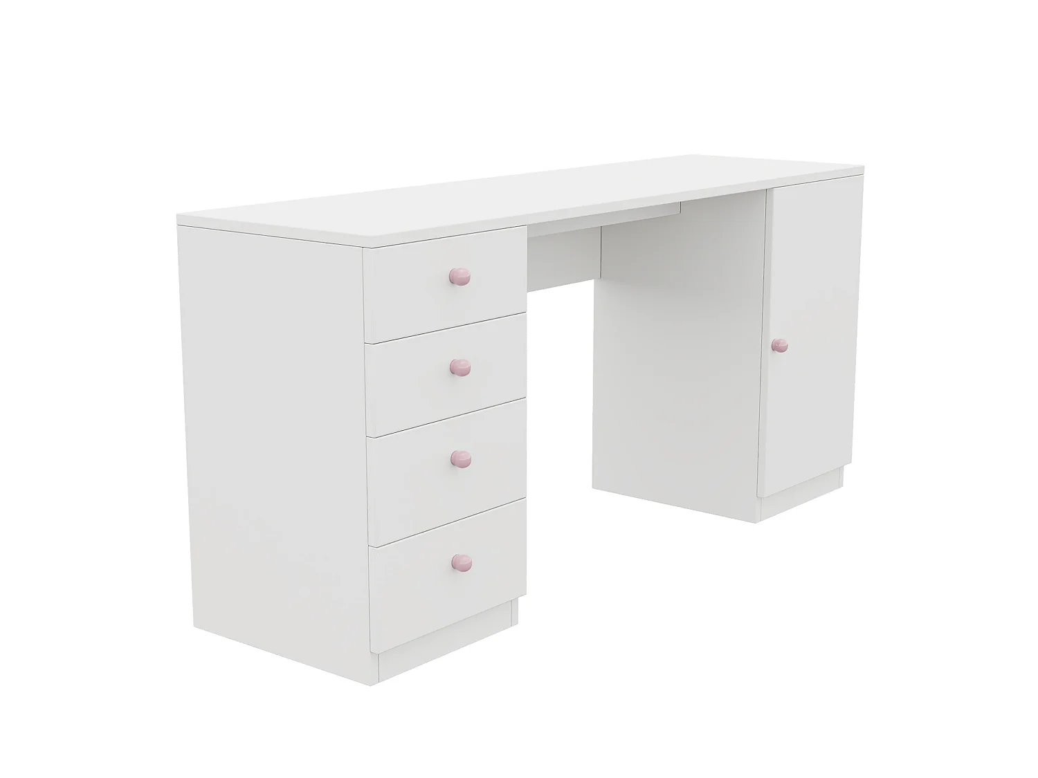 Bureau avec 4 tiroirs et poignées en céramique rose - Blanc 155 x 45 x 75 cm