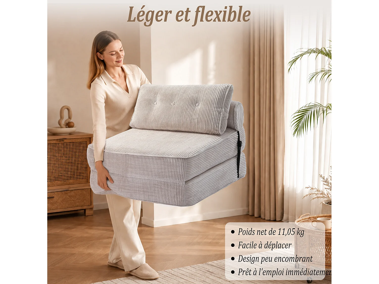 HomeMiYN Fauteuil relax cocooning avec ressorts ensachés, fauteuil confortable en tissu côtelé, chaise lounge compacte pour salon
