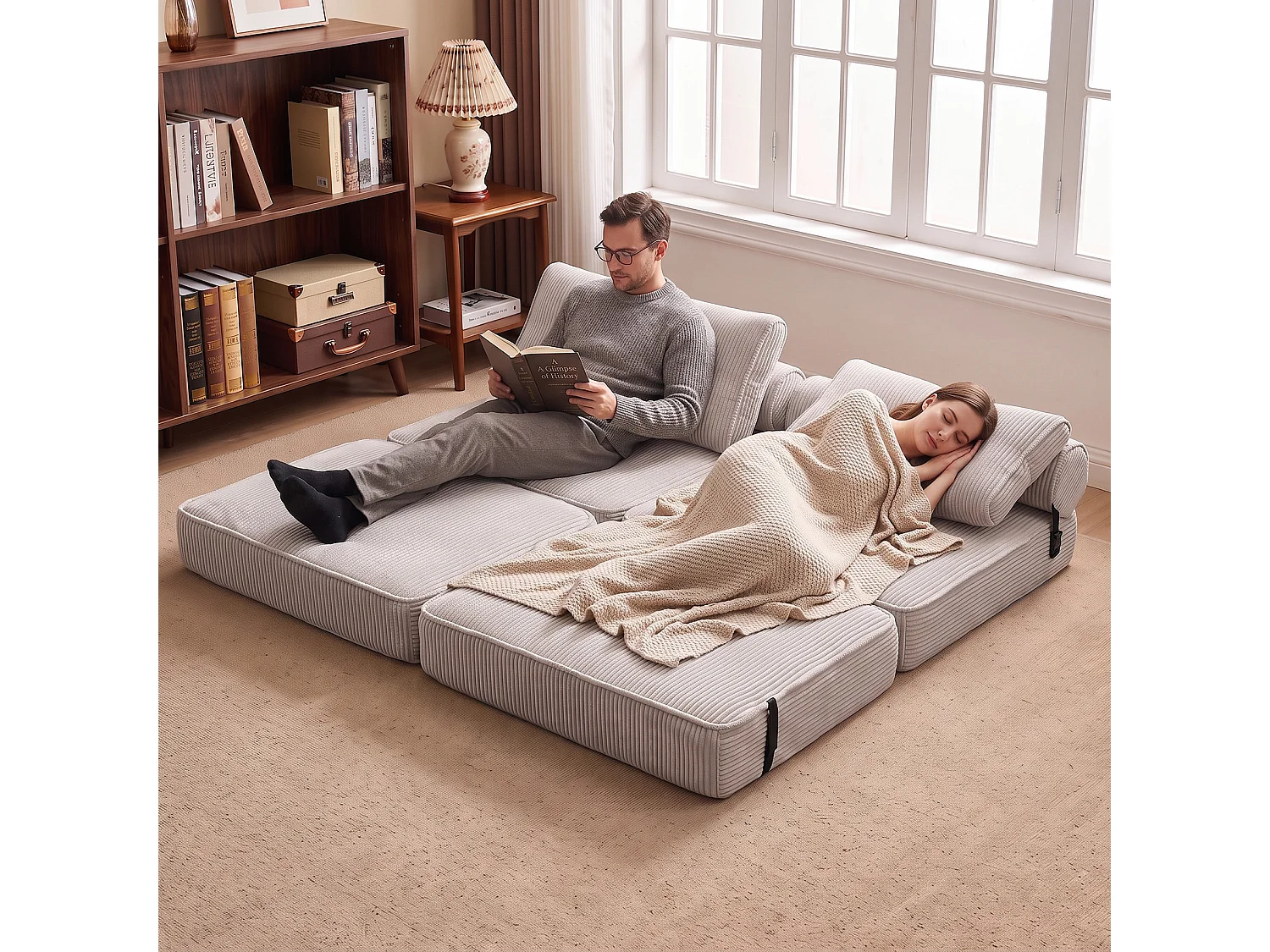 HomeMiYN Fauteuil relax cocooning avec ressorts ensachés, fauteuil confortable en tissu côtelé, chaise lounge compacte pour salon