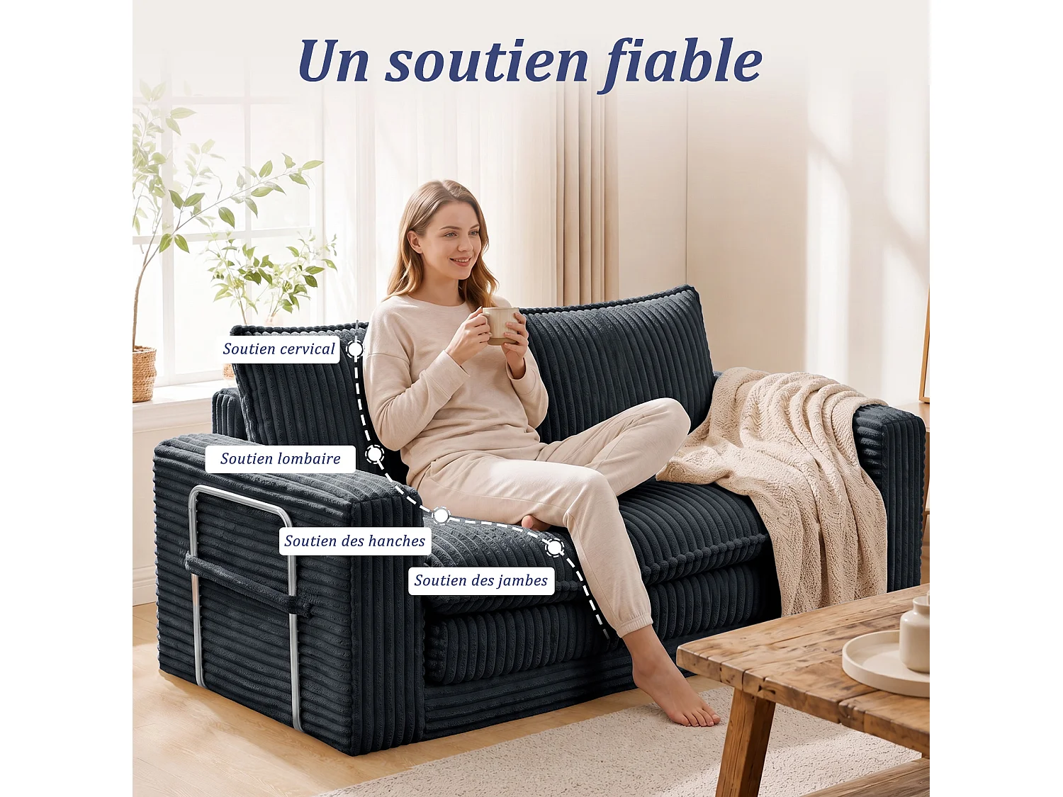 HomeMiYN Canapé convertible 2 places, canapé lit avec mousse haute densité, canapé confortable sans montage