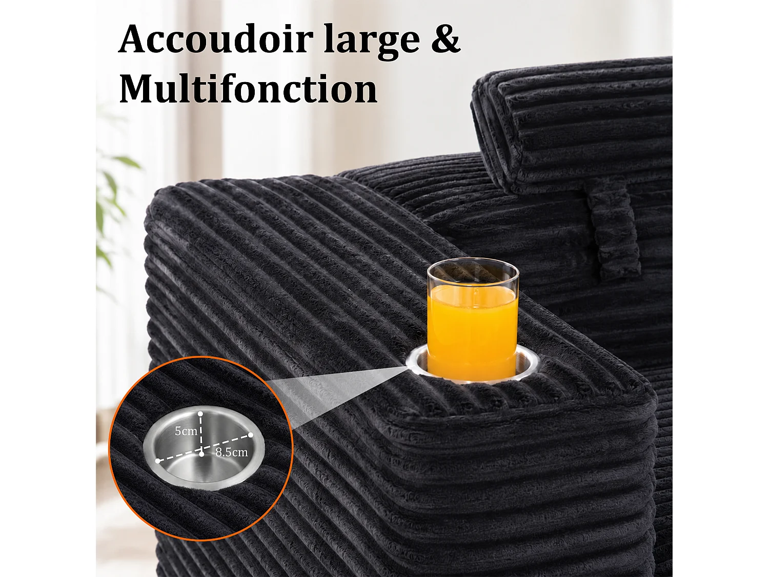 HomeMiYN Sofá esquinero, sofá lounge modular de pana con asiento profundo