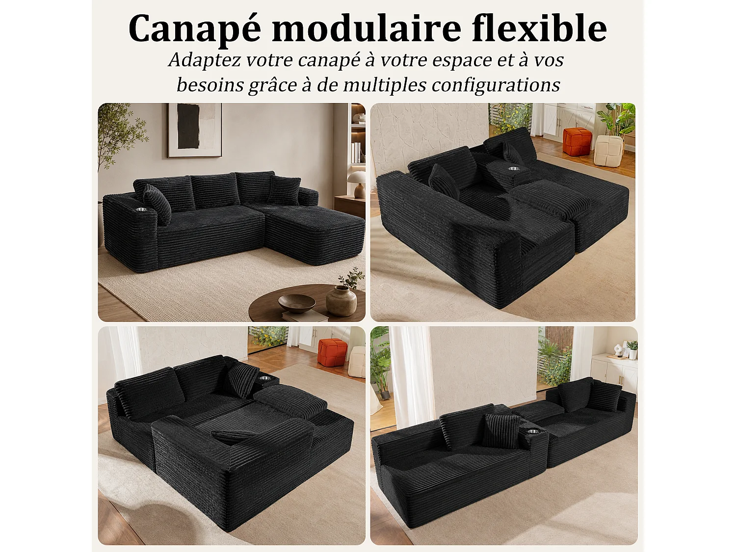 HomeMiYN Sofá esquinero, sofá lounge modular de pana con asiento profundo