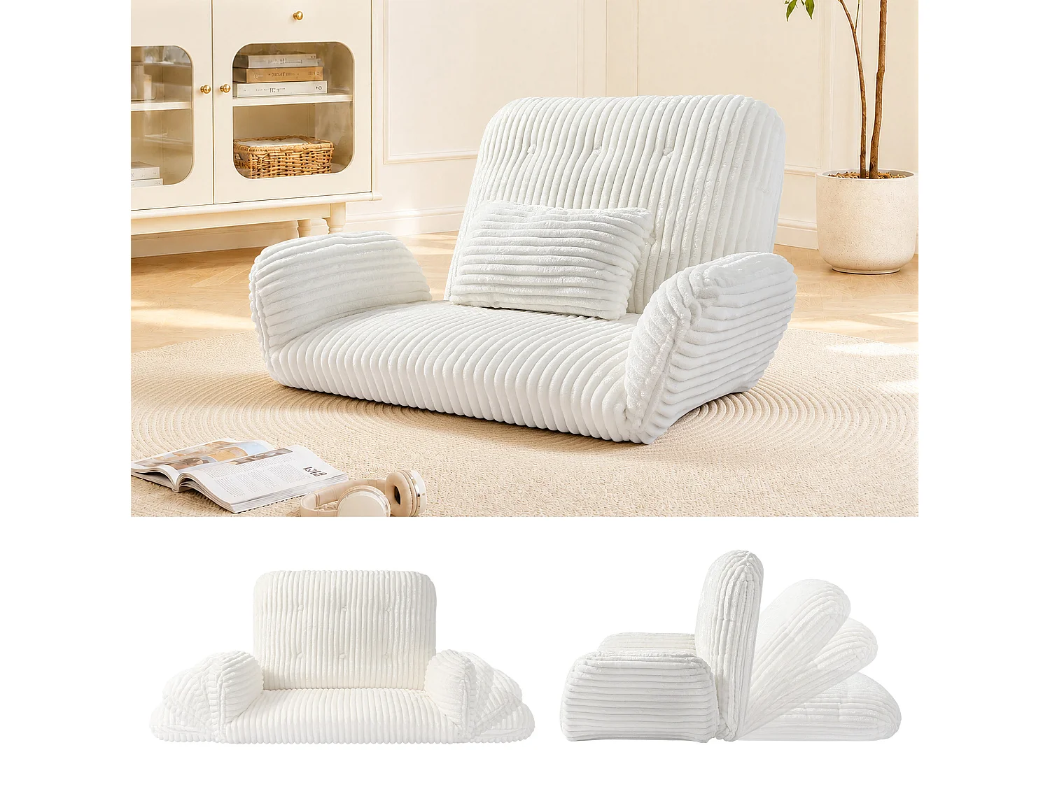HomeMiYN 3-in-1 relaxbank met verstelbare rugleuning, omvormbare lounge bank tot chaise longue, zachte ribstof en hoogwaardig veerkrachtig schuim, comfortabele bank