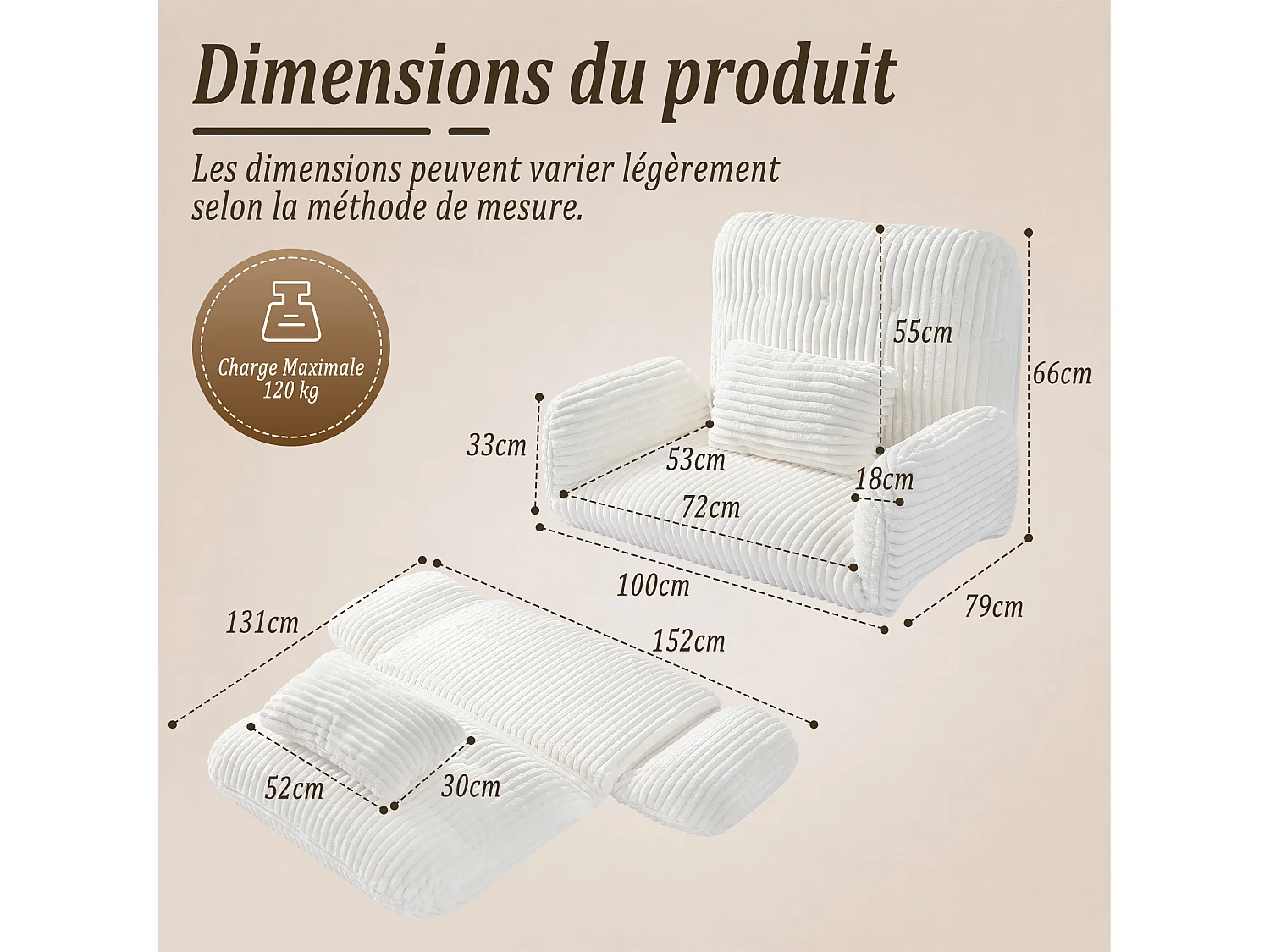 HomeMiYN 3-in-1 relaxbank met verstelbare rugleuning, omvormbare lounge bank tot chaise longue, zachte ribstof en hoogwaardig veerkrachtig schuim, comfortabele bank