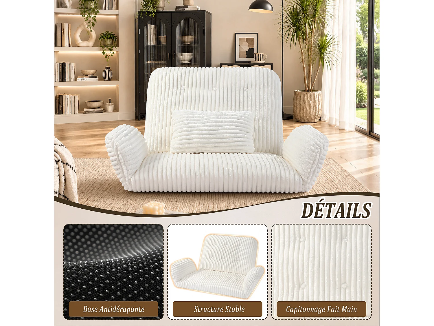 HomeMiYN 3-in-1 relaxbank met verstelbare rugleuning, omvormbare lounge bank tot chaise longue, zachte ribstof en hoogwaardig veerkrachtig schuim, comfortabele bank
