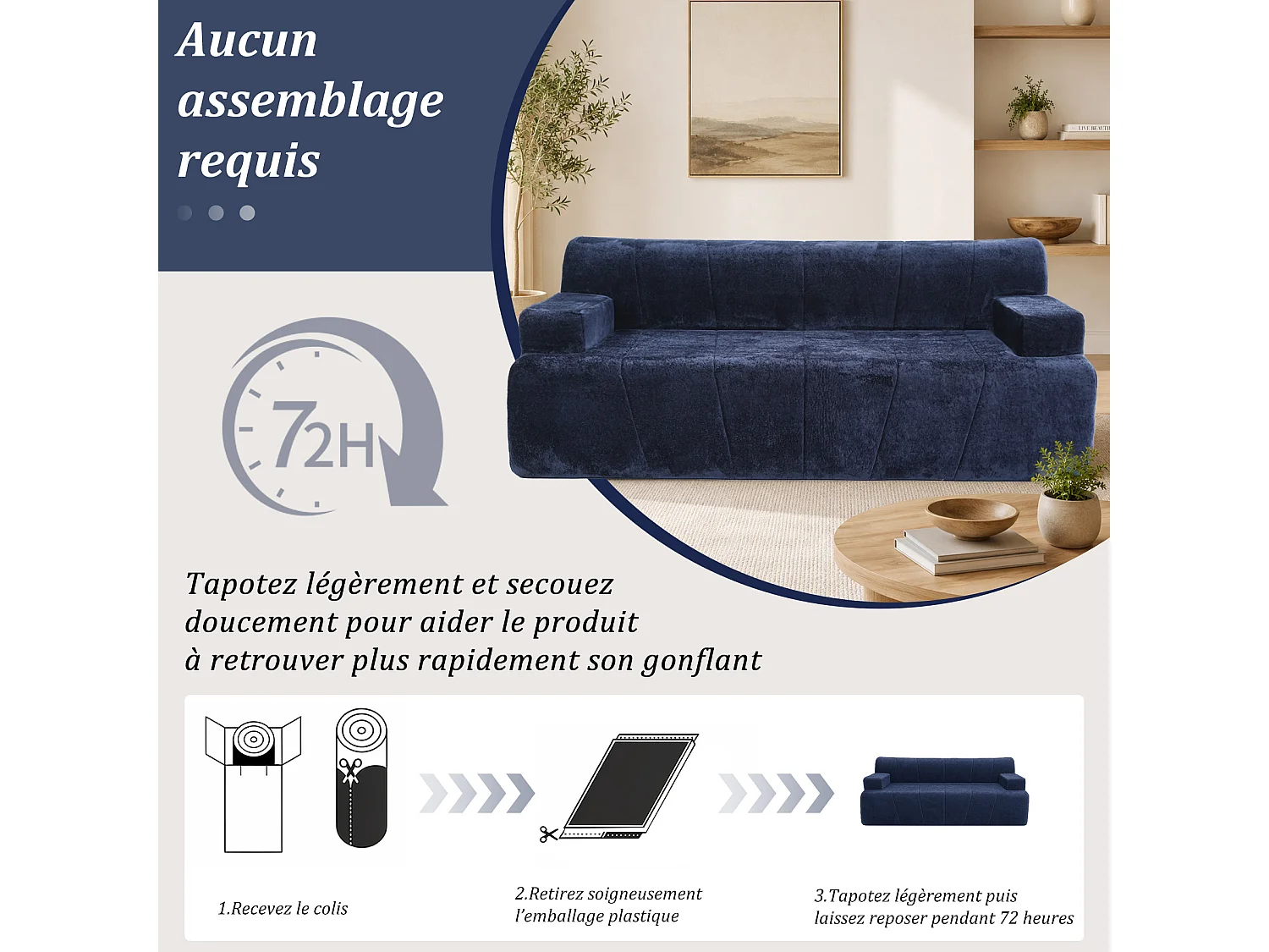 HomeMiYN Canapé 3 places, banquette lounge avec assise profonde et rembourrage en mousse