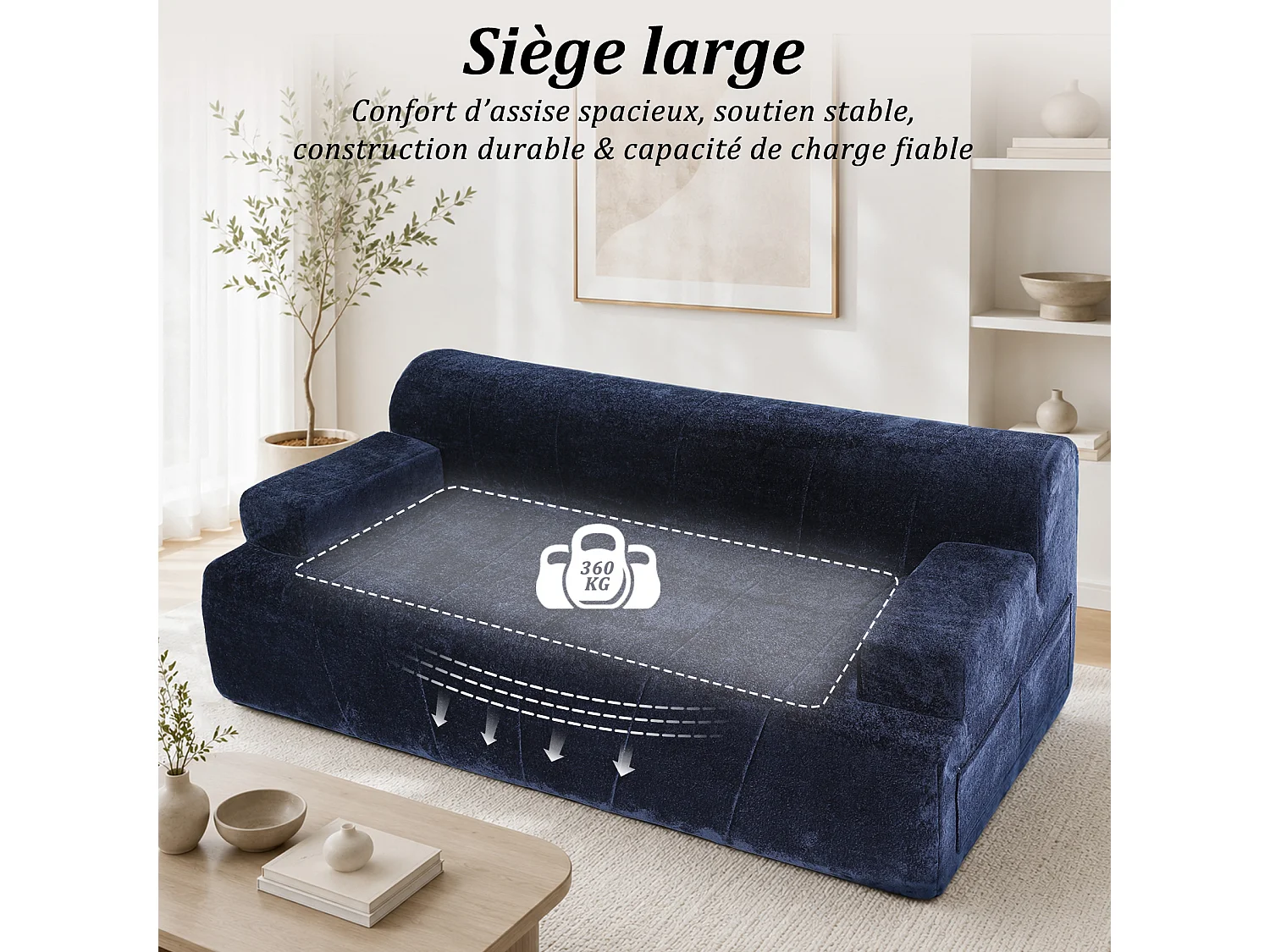 HomeMiYN Canapé 3 places, banquette lounge avec assise profonde et rembourrage en mousse
