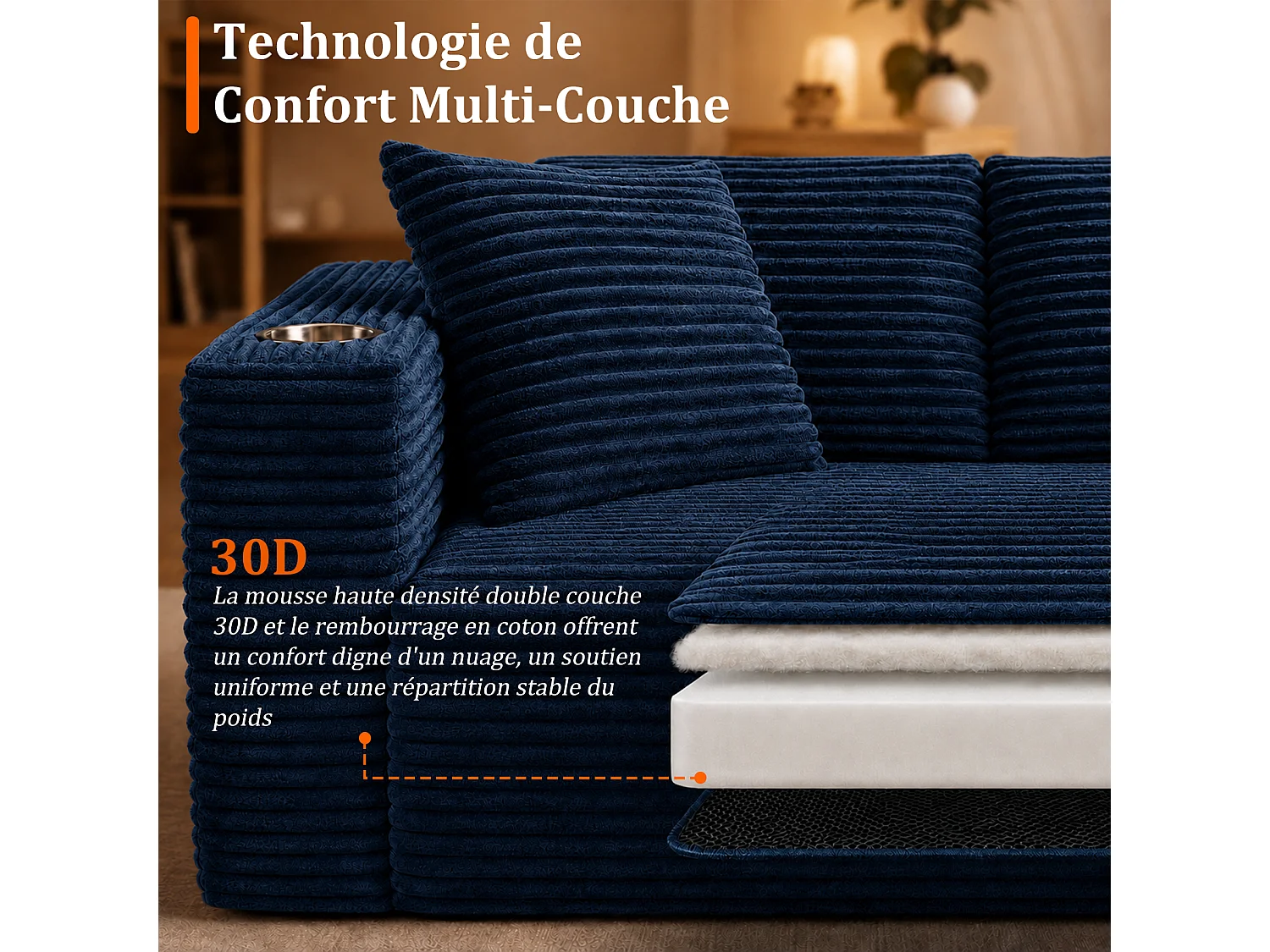 HomeMiYN Ecksofa, modulares Lounge-Sofa aus Cordstoff mit tiefer Sitzfläche