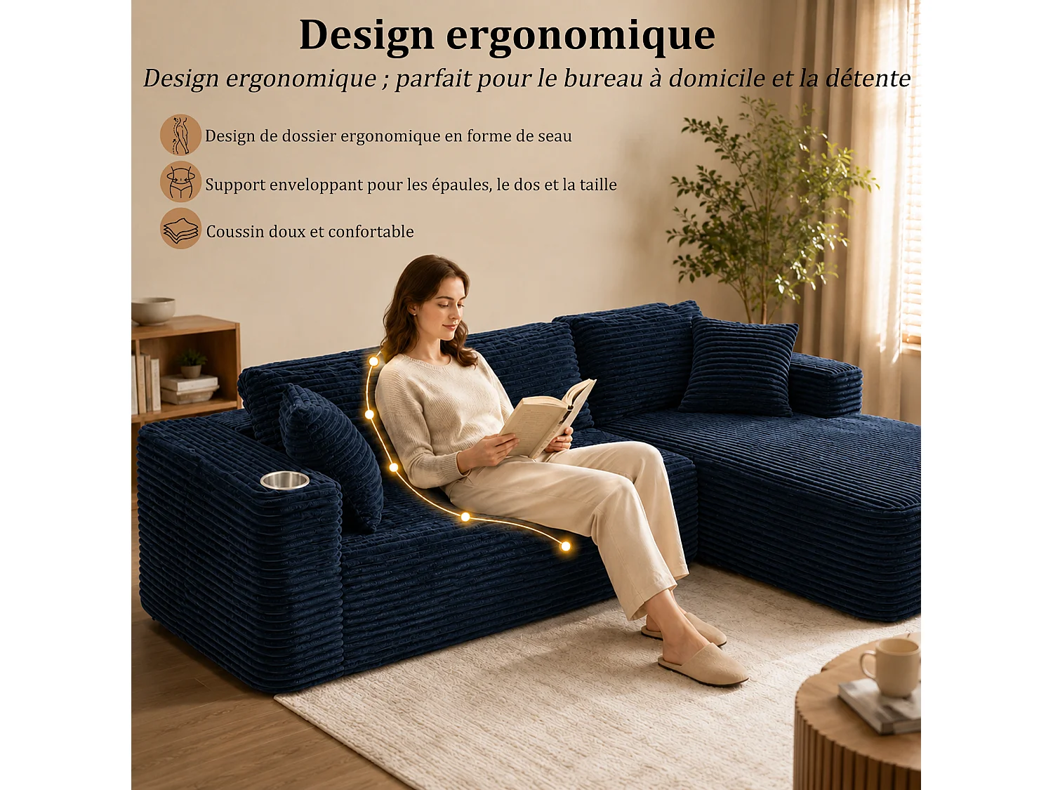 HomeMiYN Ecksofa, modulares Lounge-Sofa aus Cordstoff mit tiefer Sitzfläche