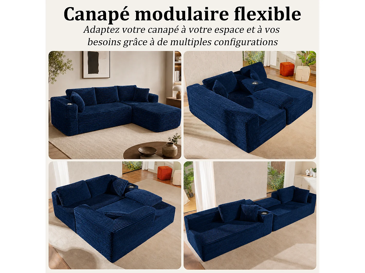 HomeMiYN Ecksofa, modulares Lounge-Sofa aus Cordstoff mit tiefer Sitzfläche