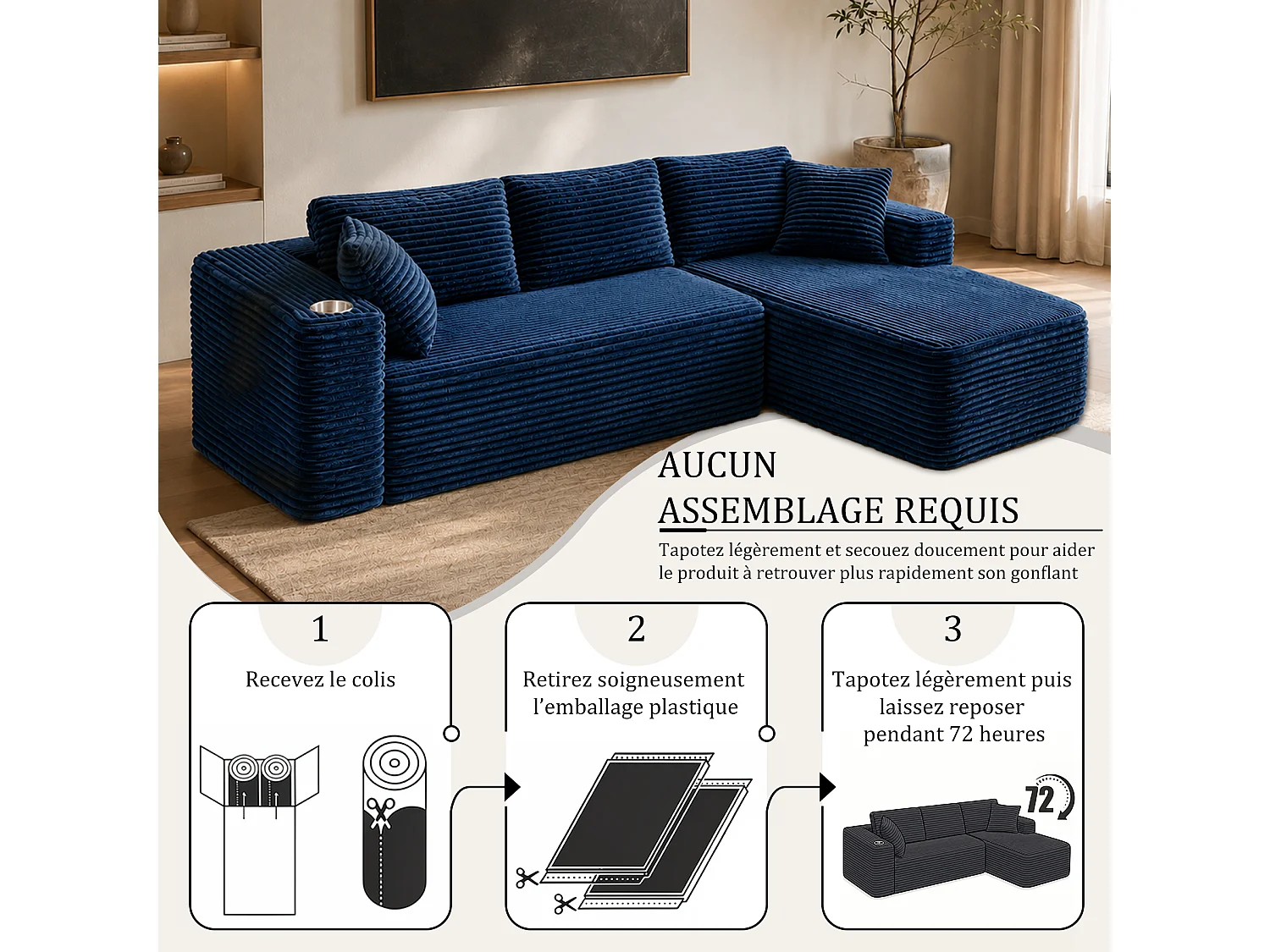 HomeMiYN Ecksofa, modulares Lounge-Sofa aus Cordstoff mit tiefer Sitzfläche