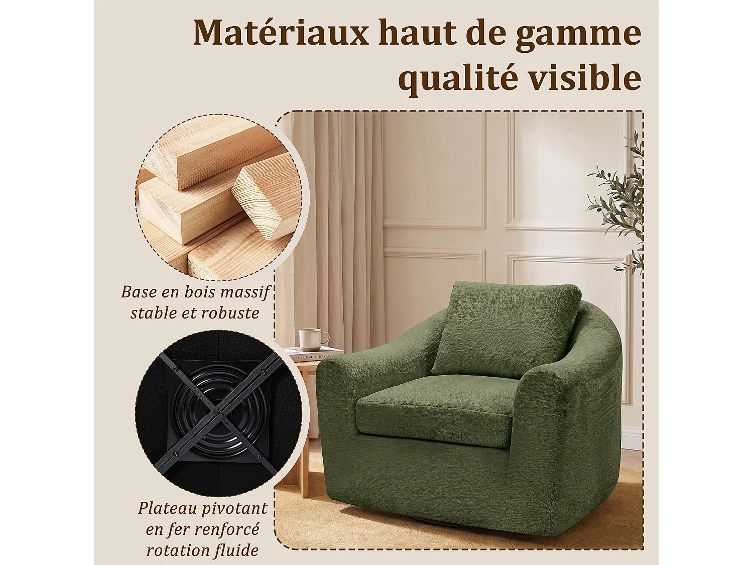 HomeMiYN Cocooning-Drehsessel, komfortabler Lounge-Sessel mit umschließender Sitzfläche, ergonomischer Rückenlehne und 360°-Drehfunktion für das Wohnzimmer
