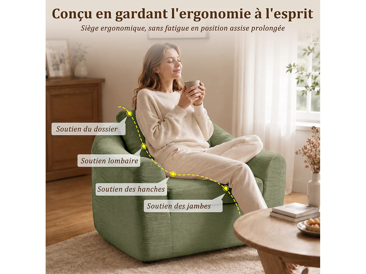 HomeMiYN Cocooning-Drehsessel, komfortabler Lounge-Sessel mit umschließender Sitzfläche, ergonomischer Rückenlehne und 360°-Drehfunktion für das Wohnzimmer