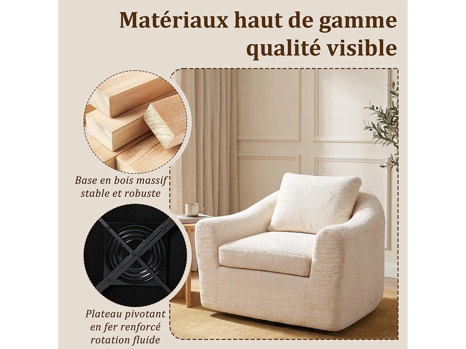 HomeMiYN Cocooning-Drehsessel, komfortabler Lounge-Sessel mit umschließender Sitzfläche, ergonomischer Rückenlehne und 360°-Drehfunktion für das Wohnzimmer